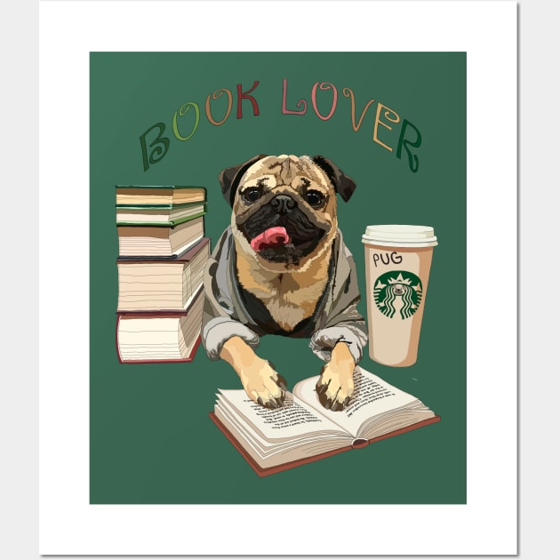 Pug book lover Wall Art by stripedbeetlee